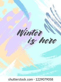 Trendfarbenes Winterposter mit handgezeichneten Formen und Texturen in sanften Pastellfarben.Einzigartiges Grafikdesign perfekt für Drucke, Flyer, Banner, Einladungen, Sonderangebot und vieles mehr.Moderne Vektorillustration-Collage.