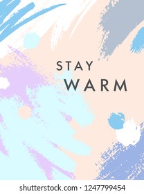 Trendy winter poster with hand drawn shapes and textures in soft pastel colors.Unique graphic design perfect for prints,flyers,banners,invitations,special offer and more.Modern vector collage.