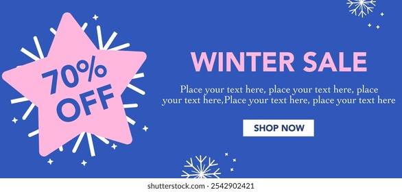 Trendy inverno temporada venda com oferta especial, Oferta de desconto com neve. Feliz Natal e Feliz Ano Novo. Rosa, azul Modelo de fundo para propaganda, Web, Mídia social, Cartaz, Banner, Capa