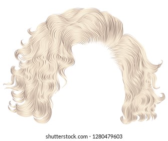 trendy woman curly hairs blond colors .fringe. fashion beauty style.realistic 3d .