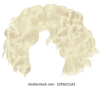 trendy woman curly hairs blond colors .fringe. fashion beauty style.realistic 3d .