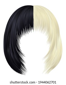 trendy woman hairs  black and blond colors . kare with fringe .
 beauty fashion.coloring, 