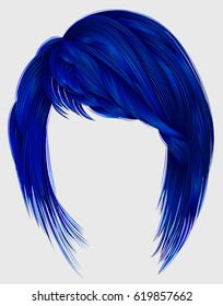 trendy  woman  hairs dark blue color. kare with bangs. medium length .fashion beauty style .