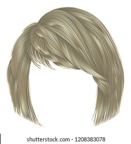 trendy  woman  hairs kare with fringe  . light  blond  colors .
 medium length . beauty style . realistic  3d .