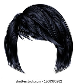 trendy  woman  hairs kare with fringe  .brunette black  dark colors .
 medium length . beauty style . realistic  3d .  brunette . 

