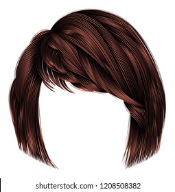 trendy  woman  hairs kare with fringe  . dark  brown   color . 
medium length . beauty style . realistic  3d .
