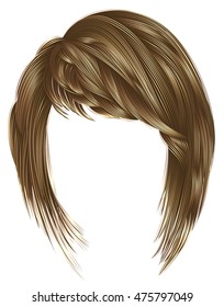 trendy  woman  hairs kare with fringe  . light  brown blond  colors . medium length . beauty style . realistic  3d .