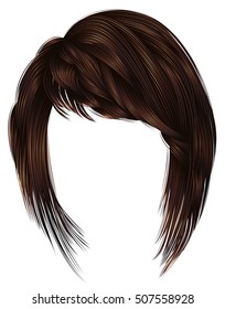 trendy  woman  hairs kare with fringe  . dark  brown   color . 
medium length . beauty style . realistic  3d .
