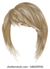 trendy  woman  hairs kare with fringe  . light  blond  colors .
 medium length . beauty style . realistic  3d .
