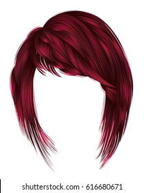 trendy  woman  hairs kare with fringe  .  red  colors .
 medium length . beauty style . 
