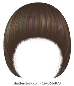 trendy  woman  hairs Pageboy with fringe  .colorful stripes.
 realistic  3d .
