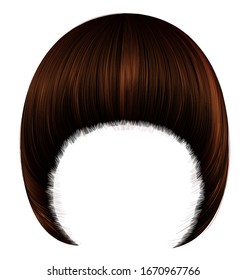 trendy  woman  hairs Pageboy with fringe  . brown brunette  colors .
 medium length . beauty style . realistic  3d .