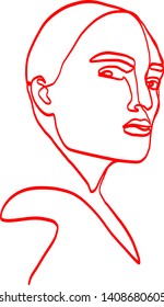 Trendy woman portrait, one line continuous hand drawing, female cartoon face isolated on white background. 