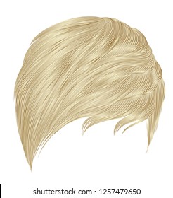 trendy woman short  hairs blond  colors . fringe . 
fashion beauty style . realistic  3d .
