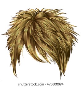 trendy woman short  hairs  blond  colors . fringe . fashion beauty style . realistic  3d .