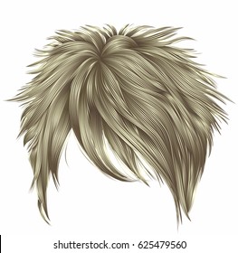 trendy woman short  hairs blond  colors . fringe . 
fashion beauty style . realistic  3d .