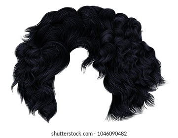 trendy woman short  hairs brunette black dark colors .
fringe. fashion beauty style.realistic 3d .
