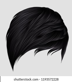 trendy woman short  hairs brunette black colors .
fashion beauty style . realistic  3d .