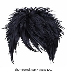 trendy woman short  hairs brunette black colors .
fashion beauty style . realistic  3d .