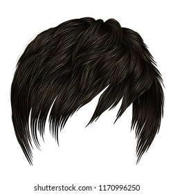 trendy  woman short  hairs  with fringe  . dark  brown   color . 
 beauty style . realistic  3d .