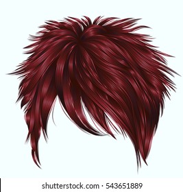 trendy  woman short  hairs  with fringe  . dark  red   color . 
 beauty style . realistic  3d .