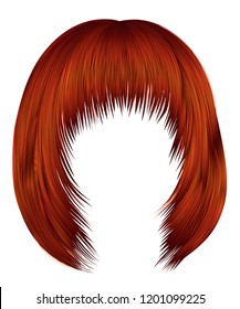 trendy  womanRed ginger redhead colors . hairs kare with fringe  .     beauty style . 