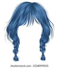 trendy women hairs blue colors colour .two plaits . 
 fashion beauty style .