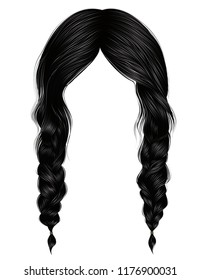 trendy women hairs brunette black colour .two plaits . 
 fashion beauty style .
