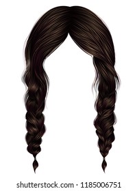 trendy women hairs brunette brown colour .two plaits . 
 fashion beauty style .