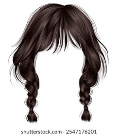 trendy women hairs brunette brown colour .two plaits . 
 fashion beauty style .