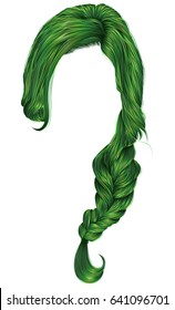 trendy women hairs green colour . plait . 
 fashion beauty style .