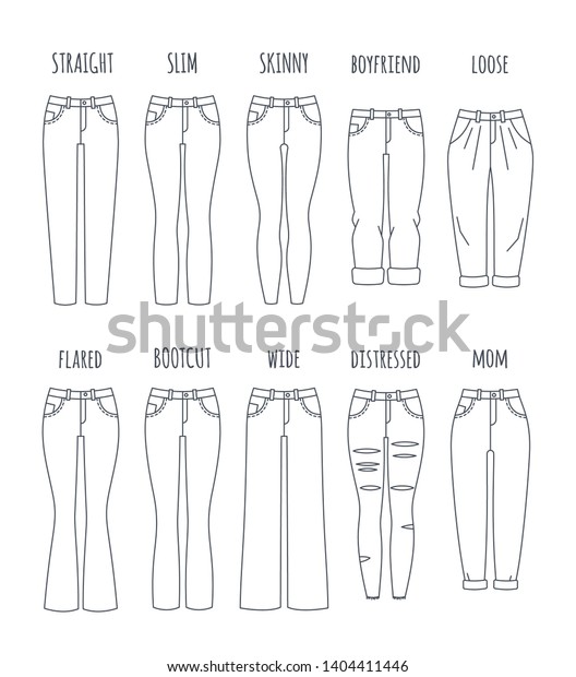 Trendy Women Jeans Styles Collection Vector Stock Vector (Royalty Free ...