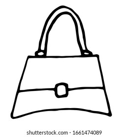  Trendy women's bag isolated on white background in doodle style.  Stock vector fashion illustration.