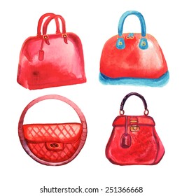 Trendy women's handbags watercolor hand drawn