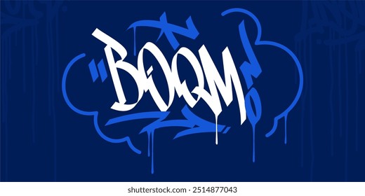 Trendy Word Boom Abstract Hip Hop Hand Written Graffiti Urban Style Vector Illustration