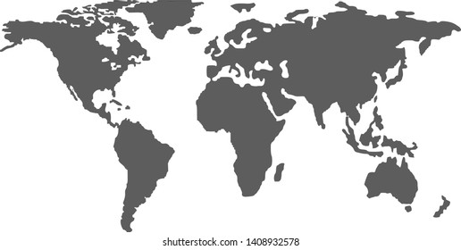 Trendy World Map Silhouette Isolated on White Background. Monochrome Vector Illustration