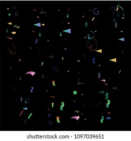 Trendy Xmas Party Tinsel Vector Foil Confetti Elegant Foil Frame, Fireworks Explosion, Blast, Burst, New Year, Christmas, Birthday Celebration. Winter Holidays Colored Gradient Tinsel Confetti