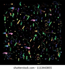 Trendy Xmas Party Tinsel Vector Foil Confetti Bang, Boom Foil Frame Explosion, Blast, Burst, New Year, Christmas, Birthday Celebration. Winter Holidays Background, Gradient Tinsel Confetti.