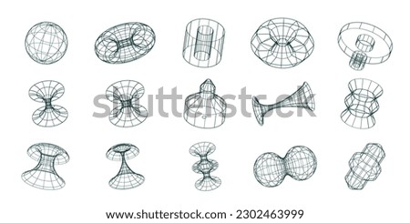 Trendy Y2K 3d dimensional polygonal models, mesh grid geometric vector objects.