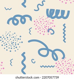 Trendy Y2K abstract vector seamless pattern. Colored doodles on a beige background