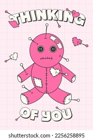 Trendy y2k anti valentines day card, poster, banner. 2000s anti love conception. Cartoon character. Neon pink background