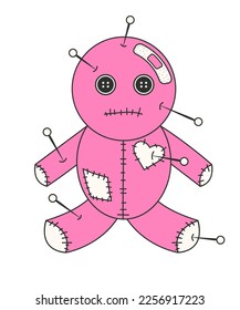 Trendy y2k anti valentines day sticker. 2000s anti valentines day conception. Cartoon character vodoo doll.