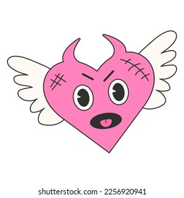 Pegatina de moda y2k anti San Valentín. Concepción del día de las San Valentín de 2000. Caricatura del diablo cupido