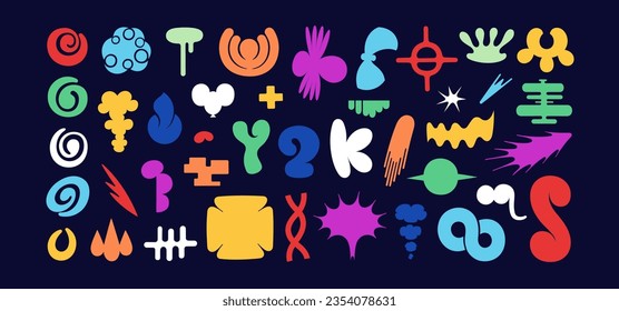 Trendy y2k design elements. Big set of abstract shapes, objects, icons and symbols. Vector graphics