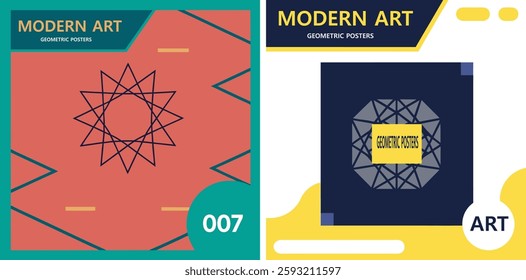 Trendy Y2K Geometric Art Poster in Minimal Brutalism A4, Set 2.