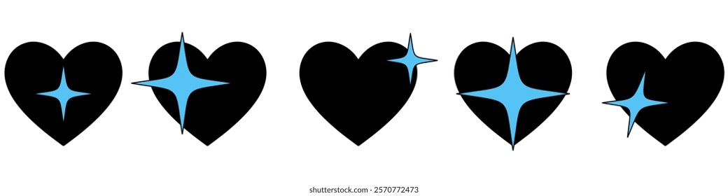  Trendy Y2K Heart and Star Vector Illustration, Set in Retro Futuristic Style, geometric brutalism shapes, Hipster Digital Art, Graphic Design, Stickers, and Branding Projects