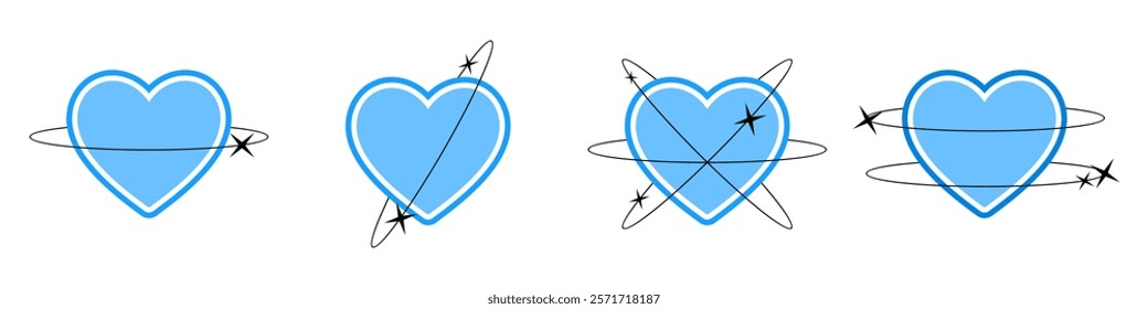 Trendy Y2K Heart and Star Vector Illustration, Set in Retro Futuristic Style, geometric brutalism shapes, Hipster Digital Art, Graphic Design, Stickers and Branding Projects