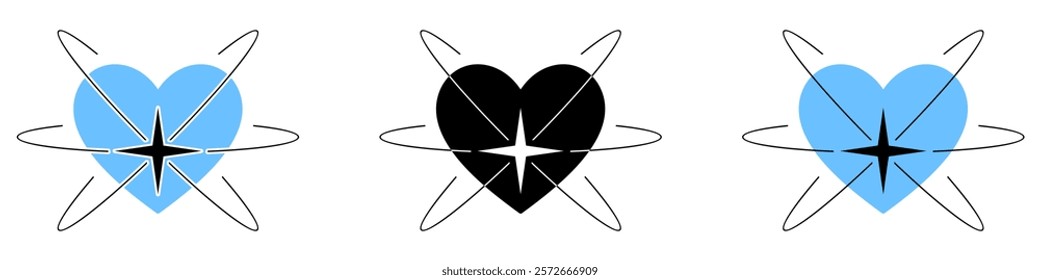 Trendy Y2K Heart and Star Vector Illustration, Set in Retro Futuristic Style, geometric brutalism shapes, Hipster Digital Art, Graphic Design, Stickers and Branding Projects	