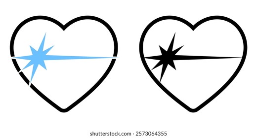Trendy Y2K Heart and Star Vector Illustration, Set in Retro Futuristic Style, geometric brutalism shapes, Hipster Digital Art, Graphic Design, Stickers and Branding Projects