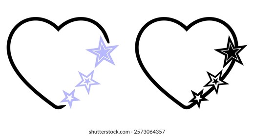 Trendy Y2K Heart and Star Vector Illustration, Set in Retro Futuristic Style, geometric brutalism shapes, Hipster Digital Art, Graphic Design, Stickers and Branding Projects